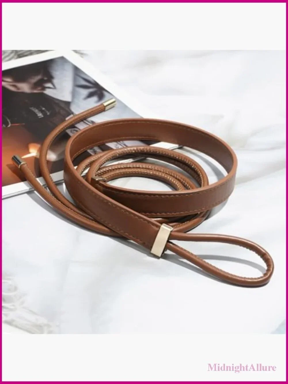 Knotted Thin Waist Belt PU Leather Skinny Belt for Dresses Pants